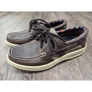 Earth Shoe Max Mens 8 Brown Leather Loafer Ties Coastal Yacht Club Shoes